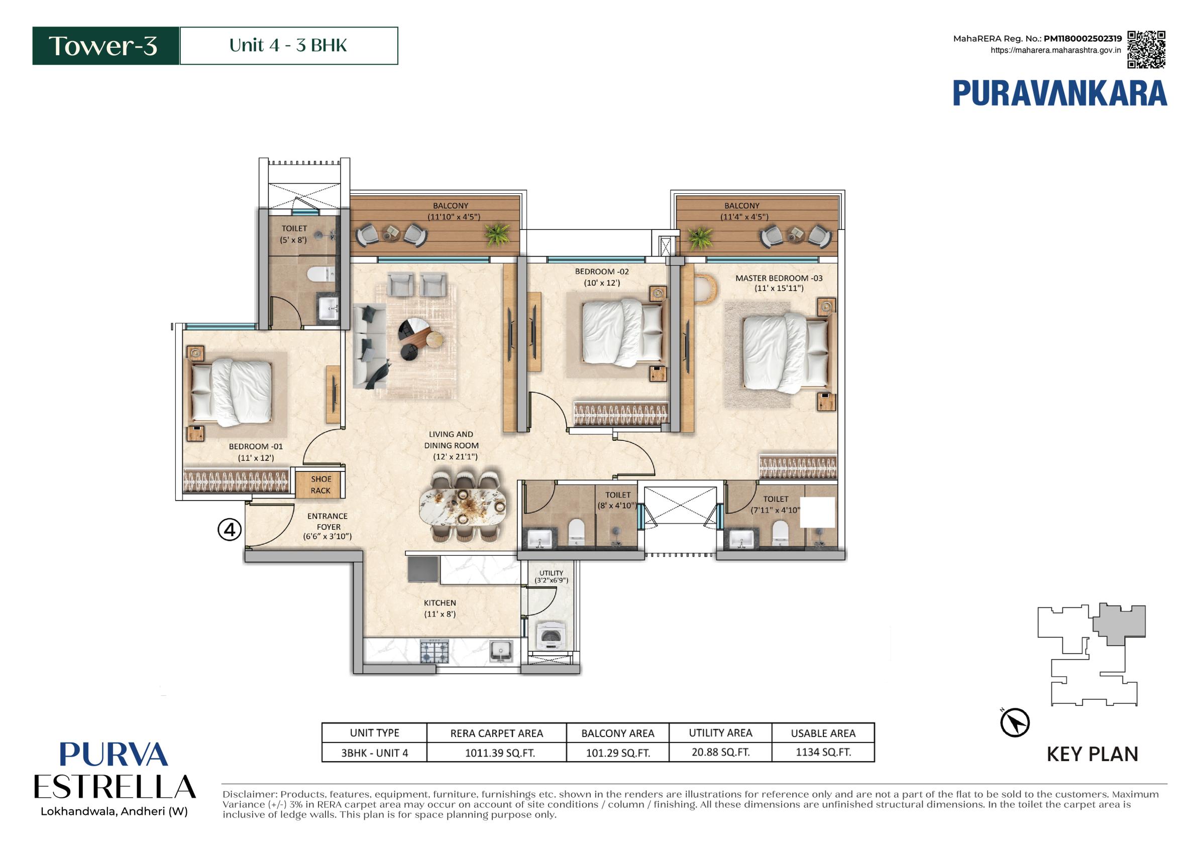 3 BHK Floor Plan Variant 3